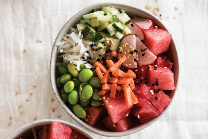 Watermelon Poke Bowl with Spicy Sriracha Dressing