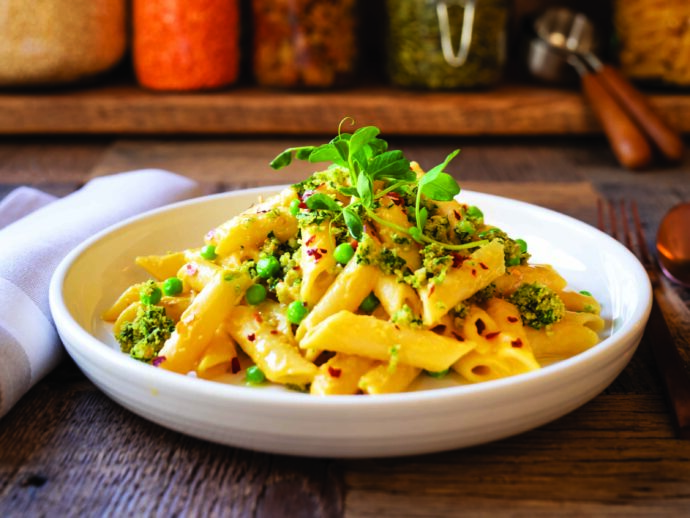 Creamy Butternut Pasta with Cashew Crumble Topping